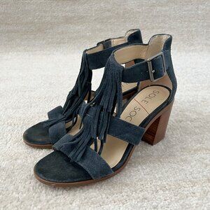 Sole Society Delilah Suede Fringe Heels Sandals 7 Blue